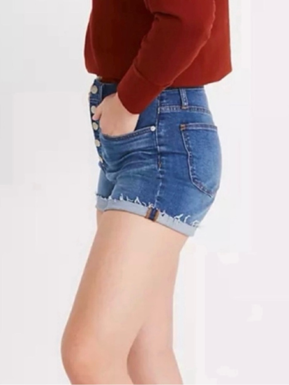 MADEWELL High Rise Denim Jean Shorts in Derby Wash Button-Front Edition Size 28 - Picture 2 of 11